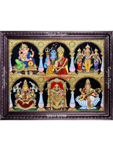 All In One Tanjore Painting Of Multiple Gods | Vinayagar | Shiva Parvati | Murugan | Mahalakshmi | Balaji | Saraswathi